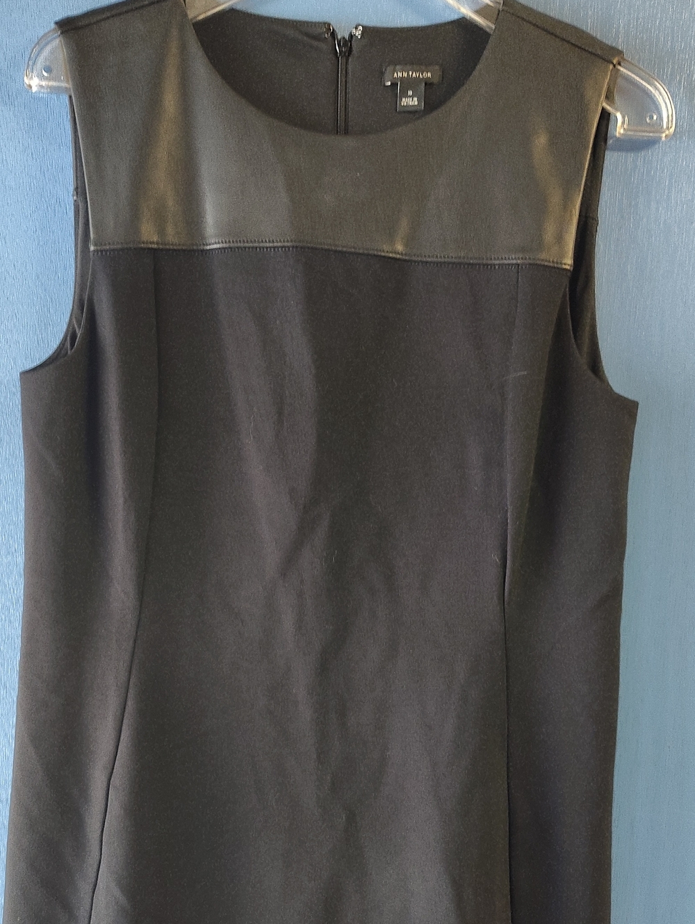Ann Taylor Black Faux Leather Yoke Sleeveless Dress